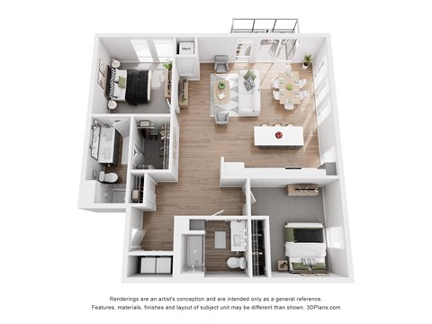 Floor plan for 2 beds, 2 baths, 1241 sqft